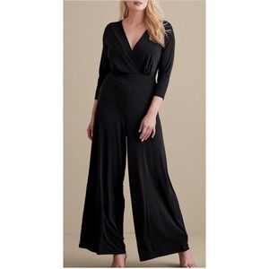 Soft Surroundings Penelope Wide Leg 3/4 Sleeve Black Jumpsuit Size PM Stretchy